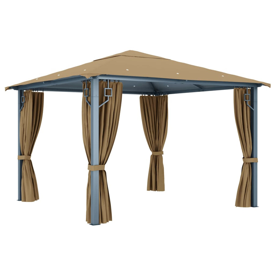 Prieel Met Gordijn Aluminium 300 x 300 cm Taupe