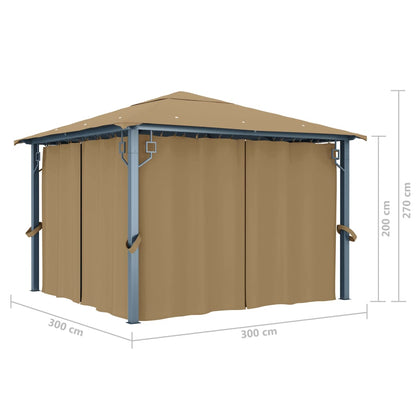 Prieel Met Gordijn Aluminium 300 x 300 cm Taupe