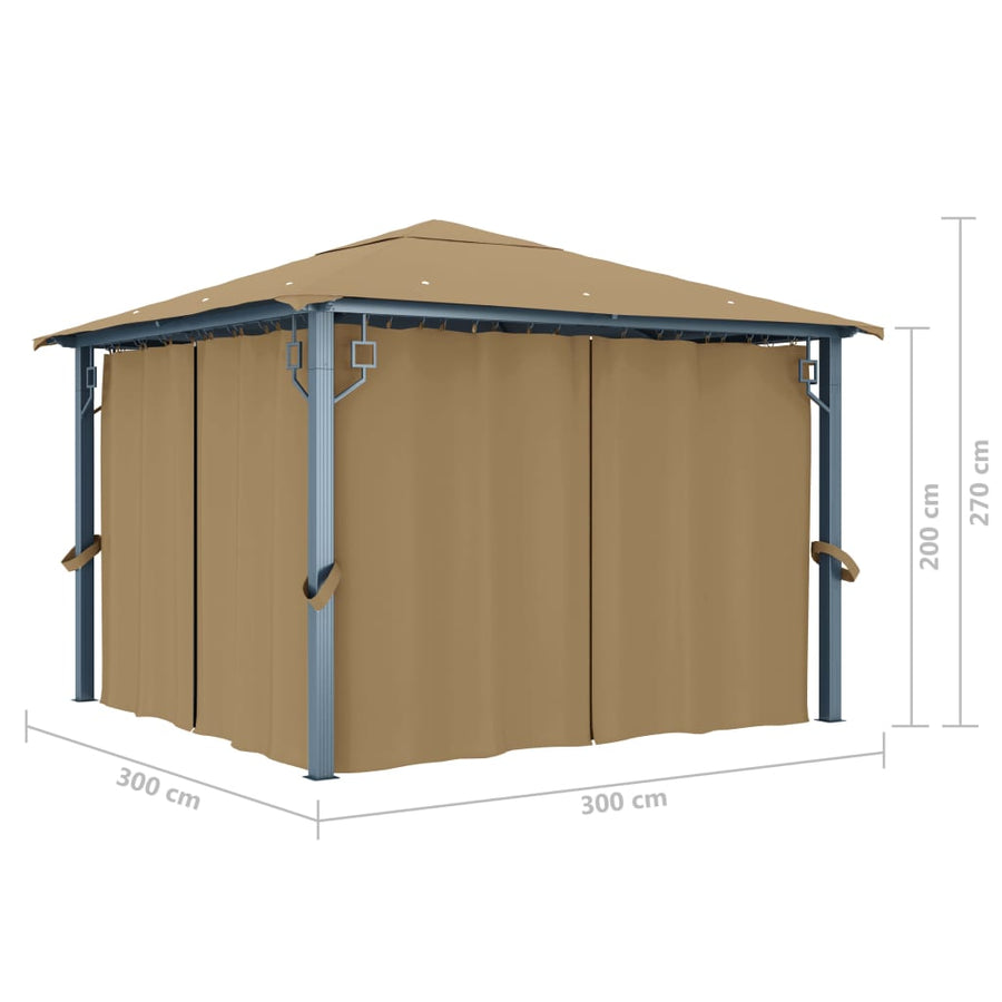 Prieel Met Gordijn Aluminium 300 x 300 cm Taupe