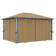 Prieel 400x300 cm aluminium taupe met gordijn