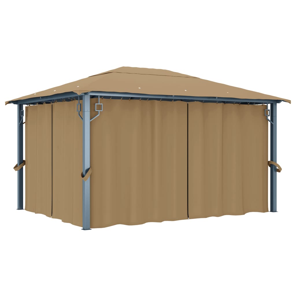 Prieel Met Gordijn Aluminium 400 x 300 cm Taupe