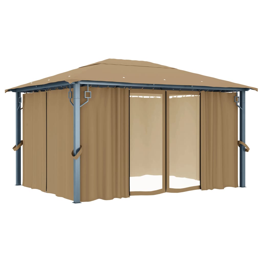Prieel Met Gordijn Aluminium 400 x 300 cm Taupe