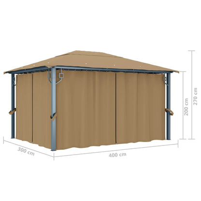 Prieel Met Gordijn Aluminium 400 x 300 cm Taupe