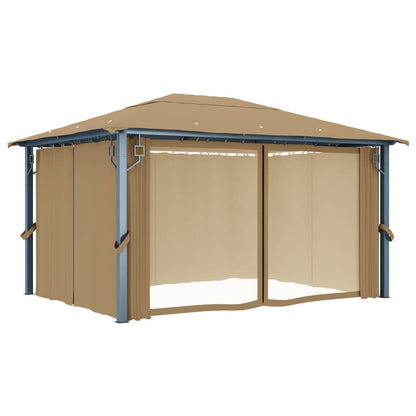 Prieel Met Gordijn Aluminium 400 x 300 cm Taupe
