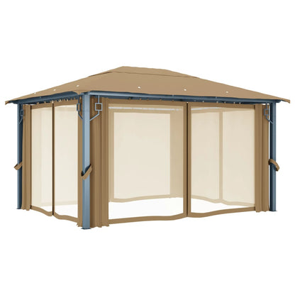 Prieel Met Gordijn Aluminium 400 x 300 cm Taupe