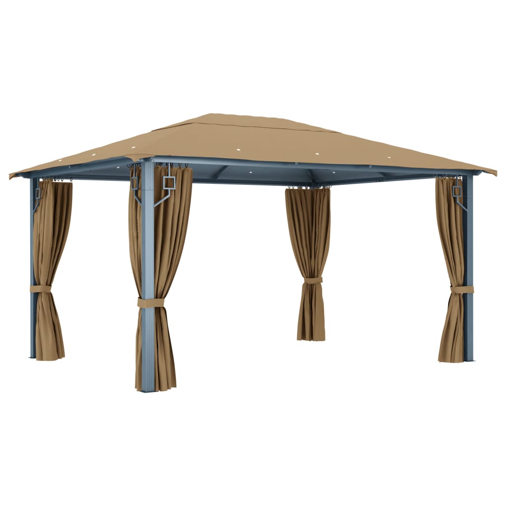Prieel Met Gordijn Aluminium 400 x 300 cm Taupe