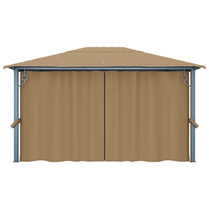 Prieel Met Gordijn Aluminium 400 x 300 cm Taupe