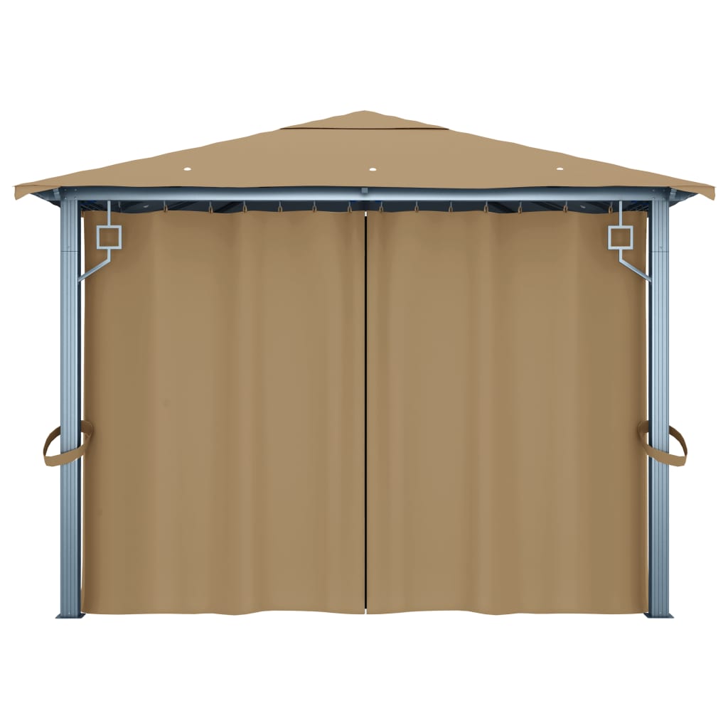 Prieel Met Gordijn Aluminium 400 x 300 cm Taupe
