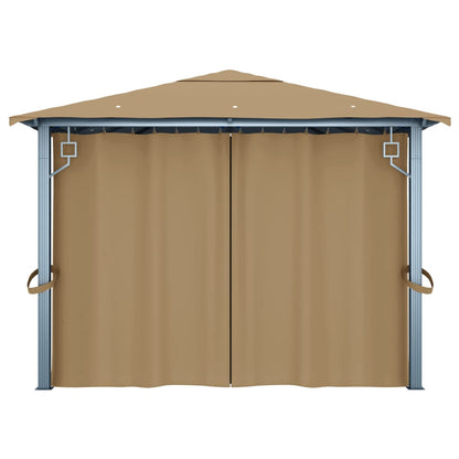 Prieel Met Gordijn Aluminium 400 x 300 cm Taupe