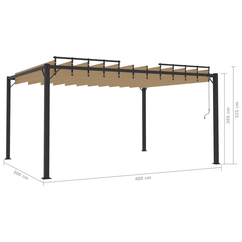 Prieel Met Lamellendak Stof En Aluminium 3 x 4 m Taupe