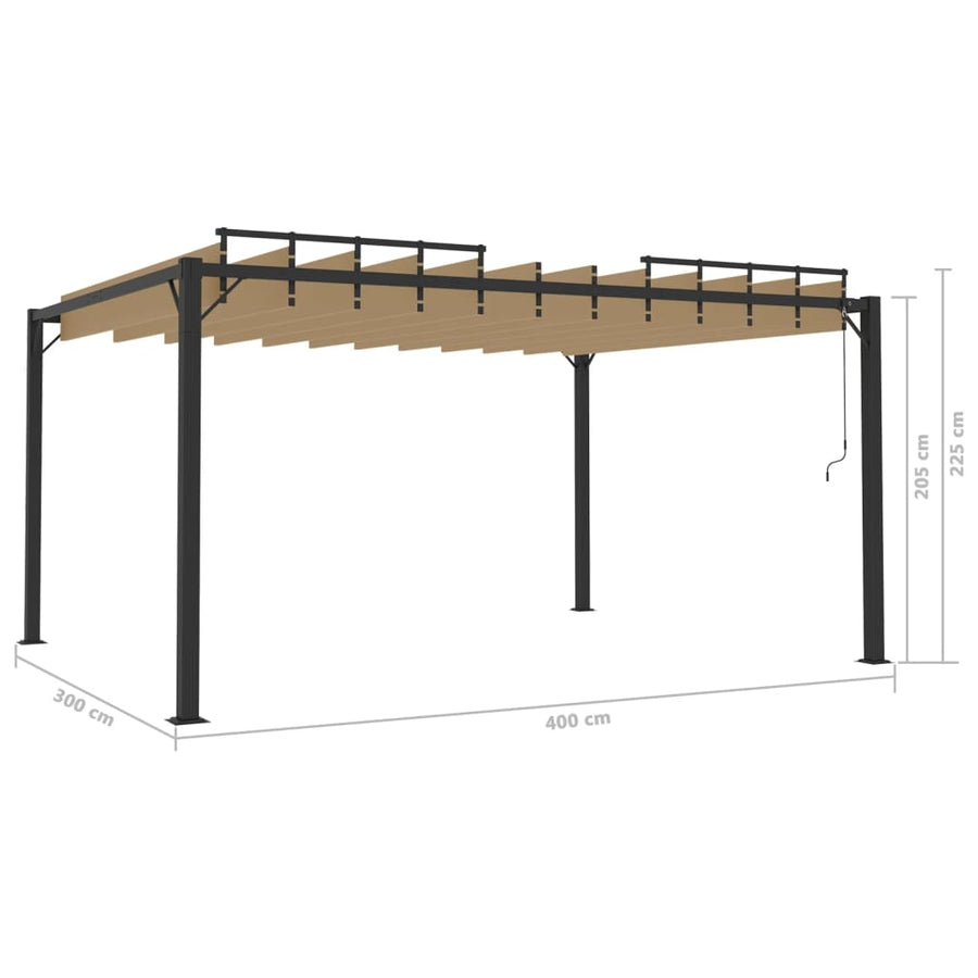 Prieel Met Lamellendak Stof En Aluminium 3 x 4 m Taupe