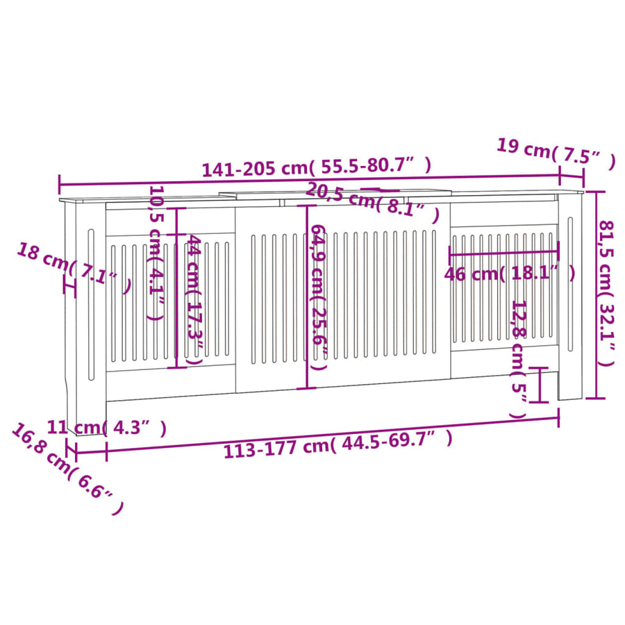 Radiatorombouw 205 Cm Mdf 1 205 x 20.5 x 81.5 cm Grijs