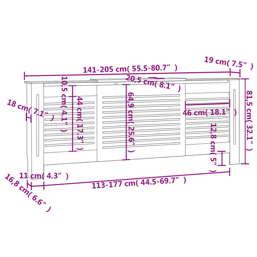 Radiatorombouw 205 Cm Mdf 1 205 x 20.5 x 81.5 cm Grijs