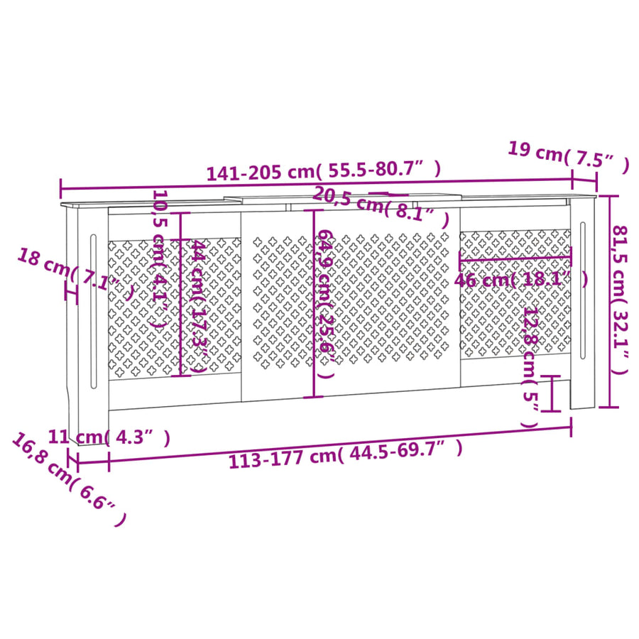 Radiatorombouw 205 Cm Mdf 1 205 x 20.5 x 81.5 cm Wit