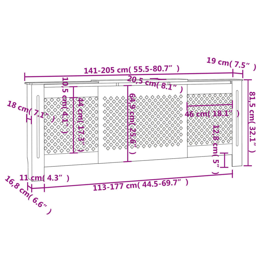Radiatorombouw 205 Cm Mdf 1 205 x 20.5 x 81.5 cm Zwart