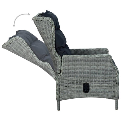 Tuinstoel Verstelbaar Met Voetenbankje Poly Rattan Lichtgrijs light grey and black