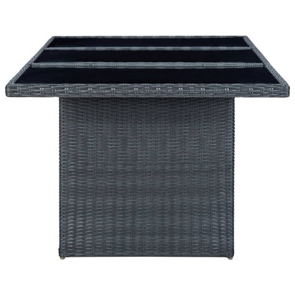 Tuintafel Poly Rattan En Gehard Glas Donkergrijs en zwart