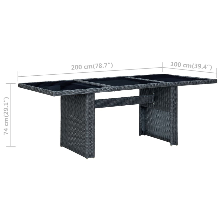 Tuintafel Poly Rattan En Gehard Glas Donkergrijs en zwart