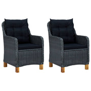 Tuinstoelen 2 st poly rattan donkergrijs met kussens