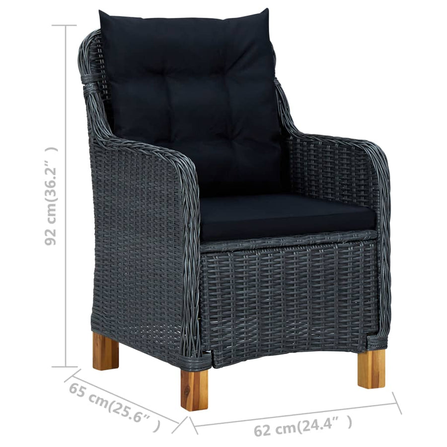 Tuinstoelen Met Kussens Poly Rattan Donkergrijs Met zitkussen + rugkussen