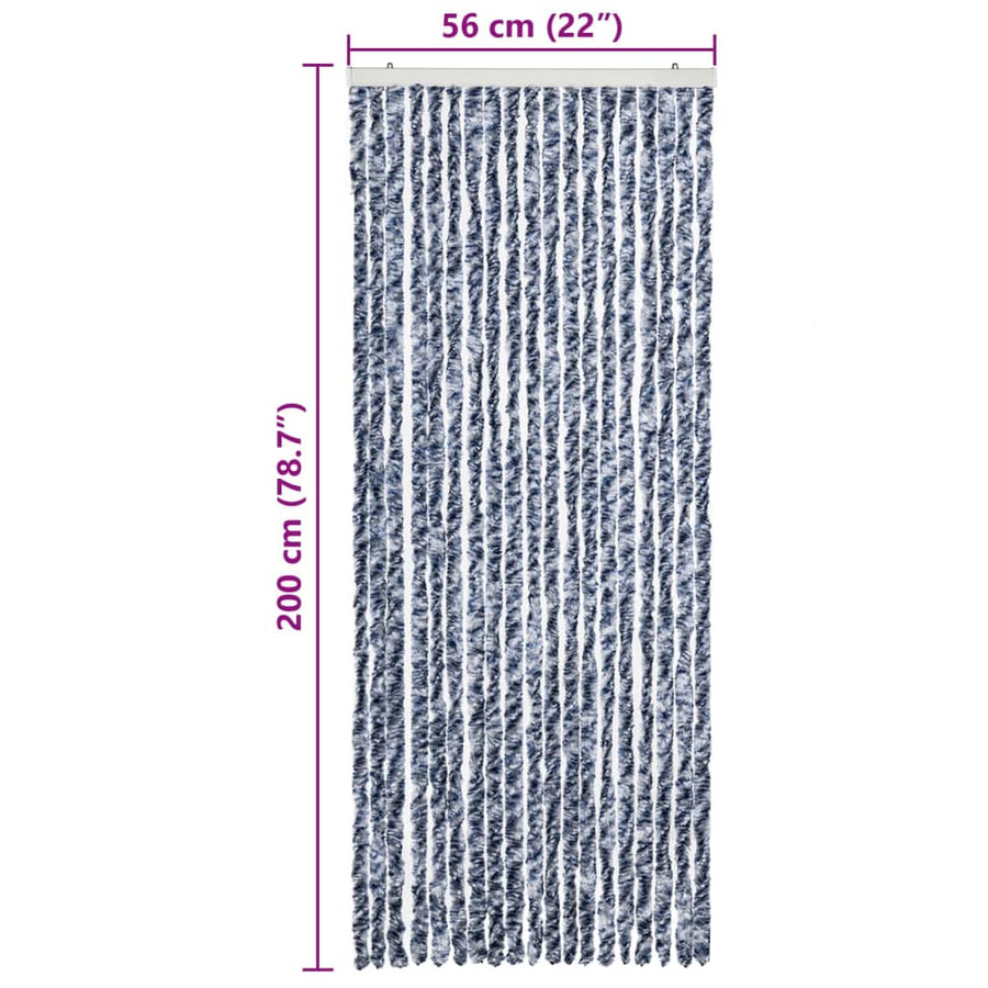 Vliegengordijn 56X200 Cm Chenille Blauw En Wit Grijs En Wit