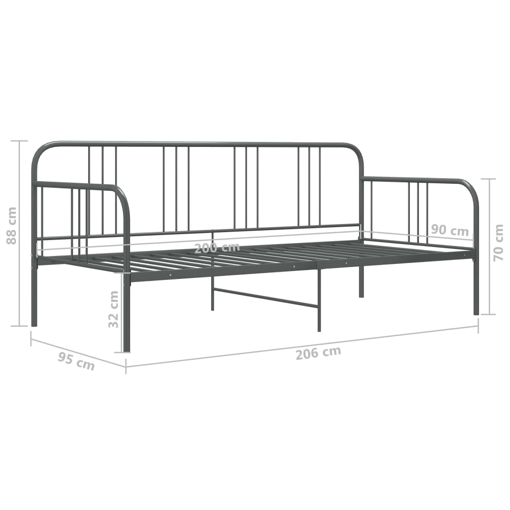 Slaapbankframe Metaal 90X200 Cm Grijs