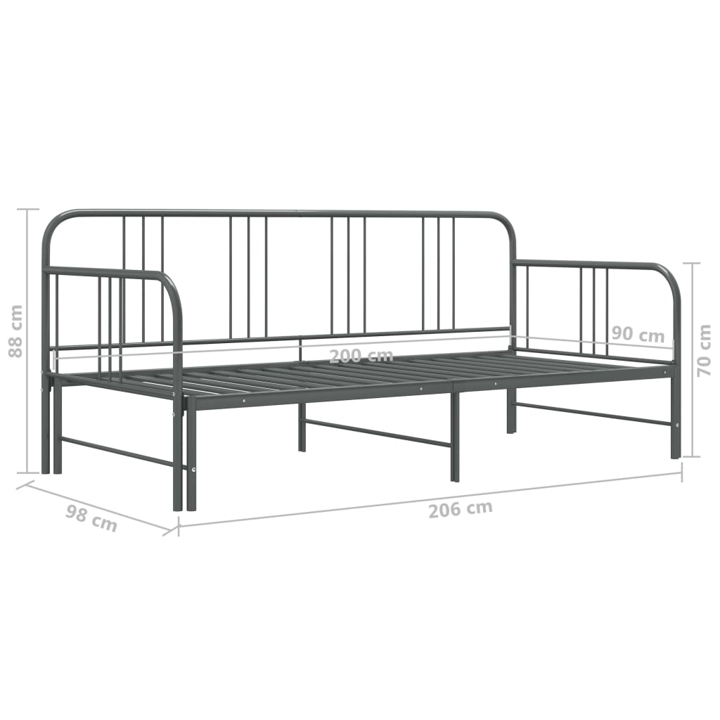 Slaapbankframe Uittrekbaar Metaal 90X200 Cm Grijs