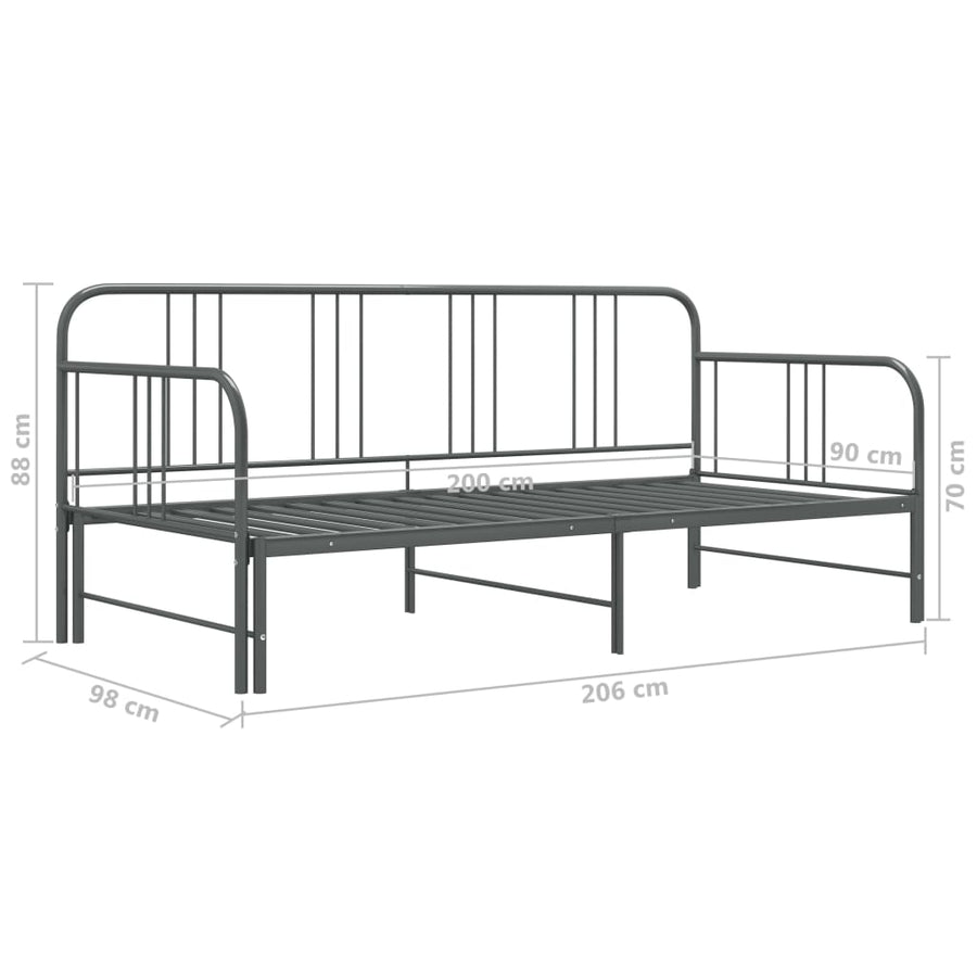 Slaapbankframe Uittrekbaar Metaal 90X200 Cm Grijs