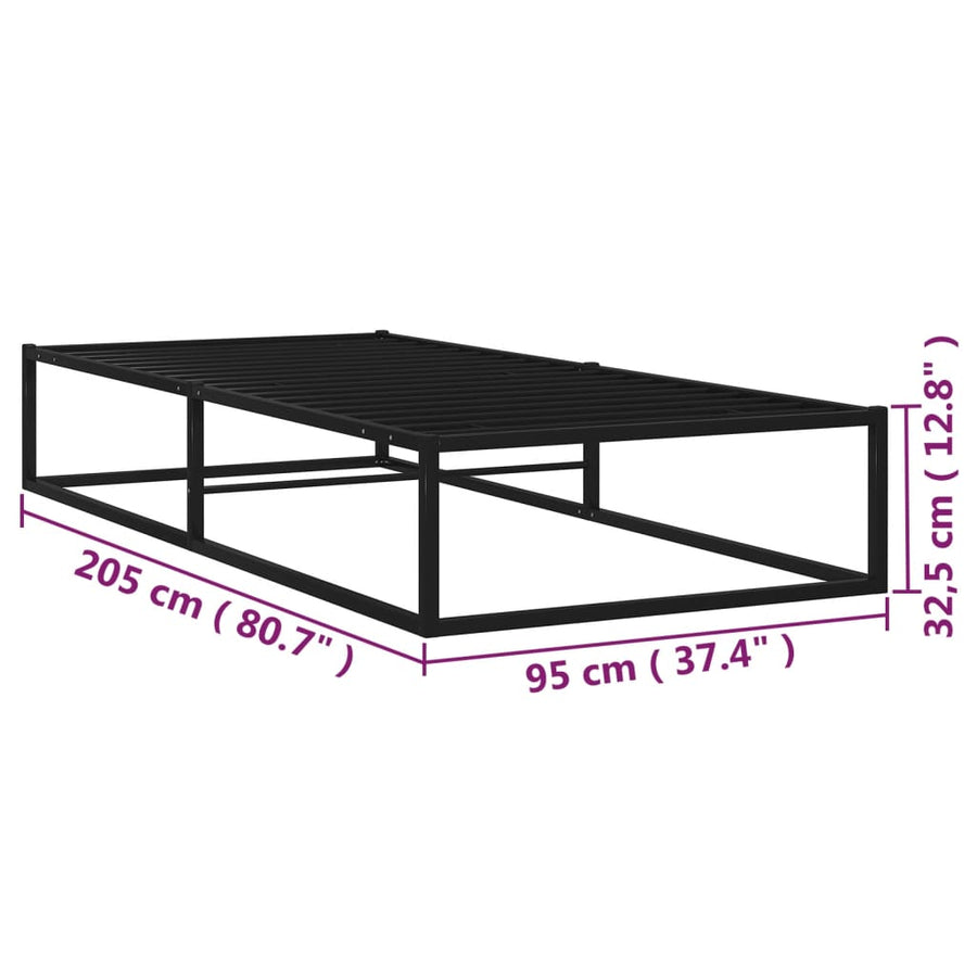 Bedframe Metaal Zwart 90 x 200 cm