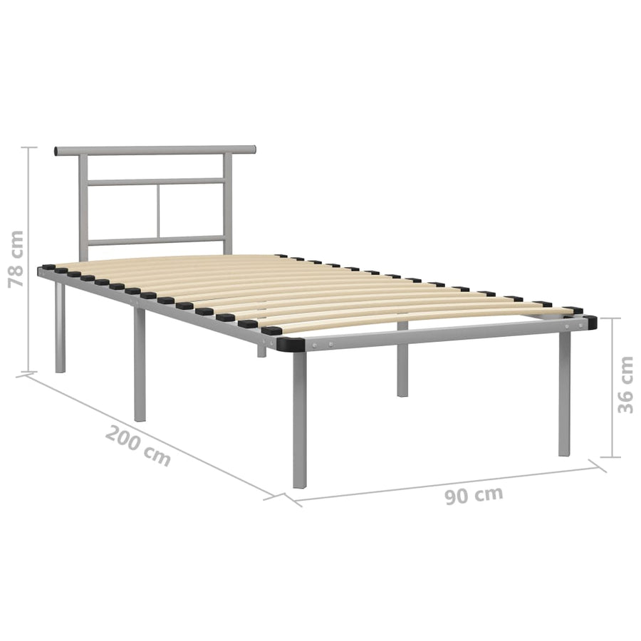 Bedframe Metaal 90 x 200 cm Grijs