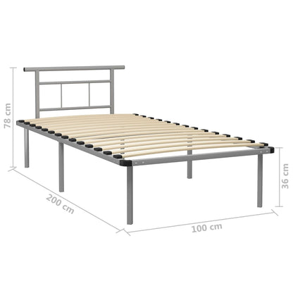 Bedframe Metaal 100 x 200 cm Grijs