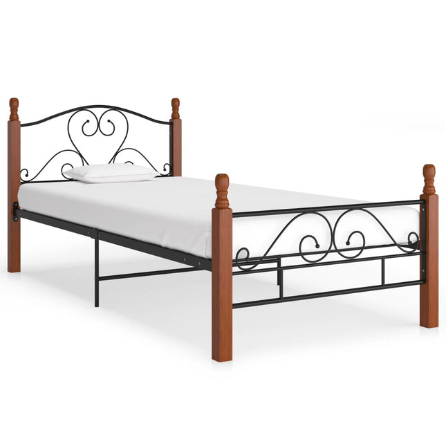 Bedframe Metaal Zwart 100 x 200 cm black and dark wood