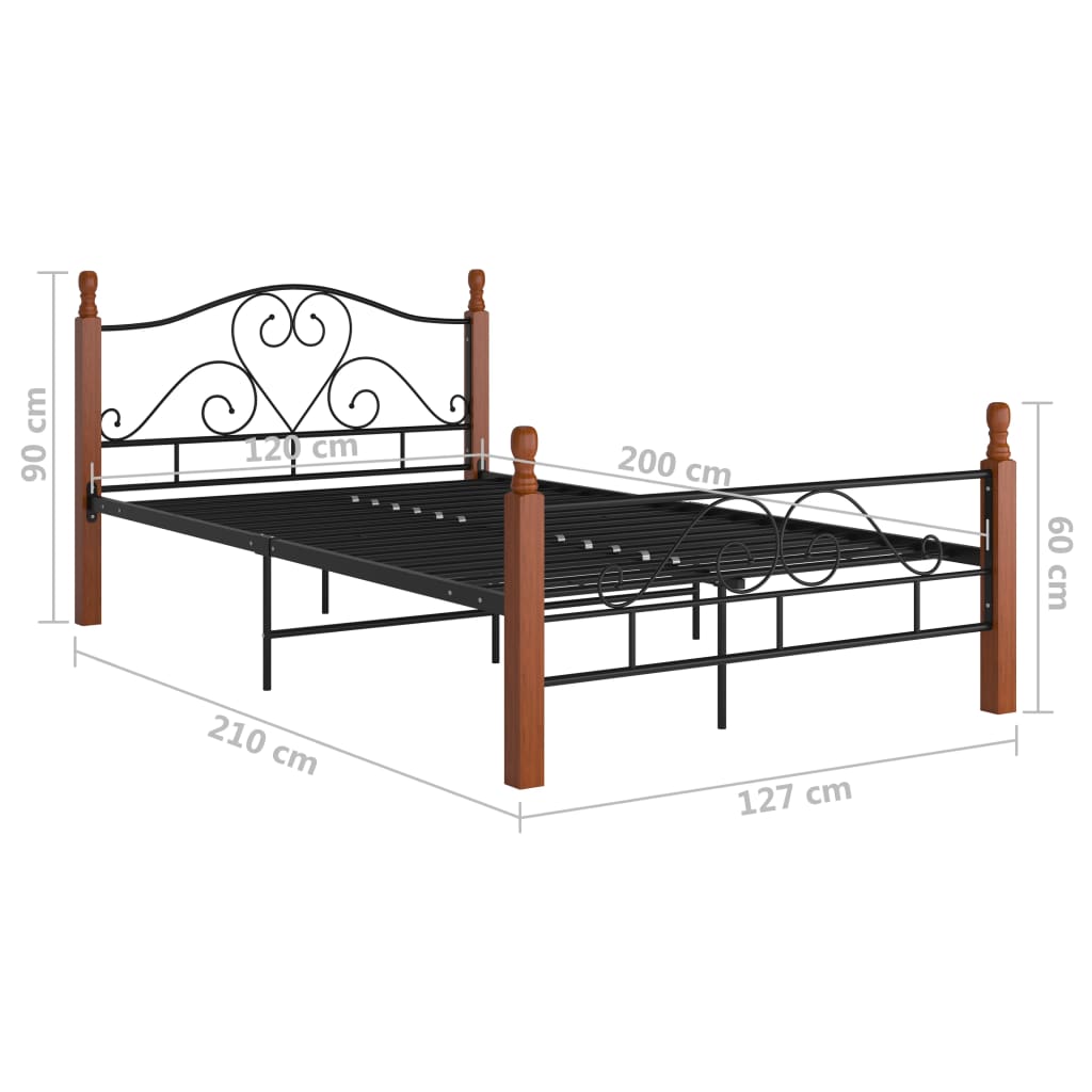 Bedframe Metaal Zwart 120 x 200 cm black and dark wood