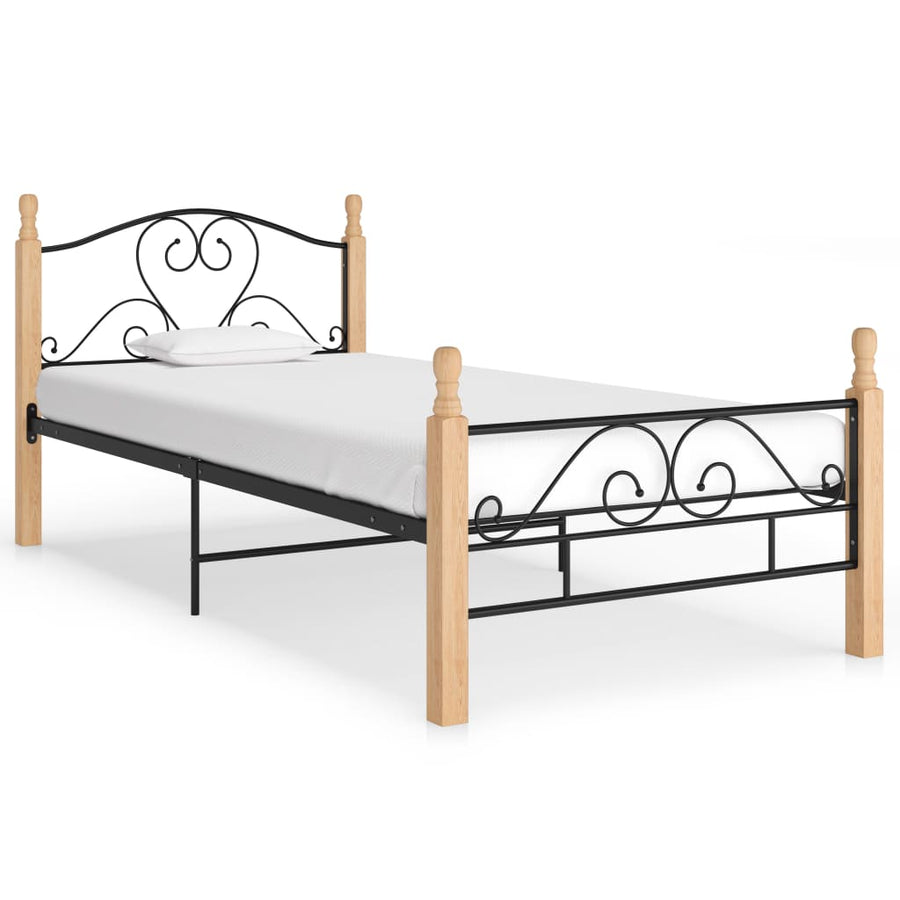 Bedframe Metaal Zwart 90 x 200 cm black and light wood