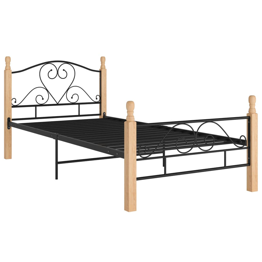 Bedframe Metaal Zwart 90 x 200 cm black and light wood