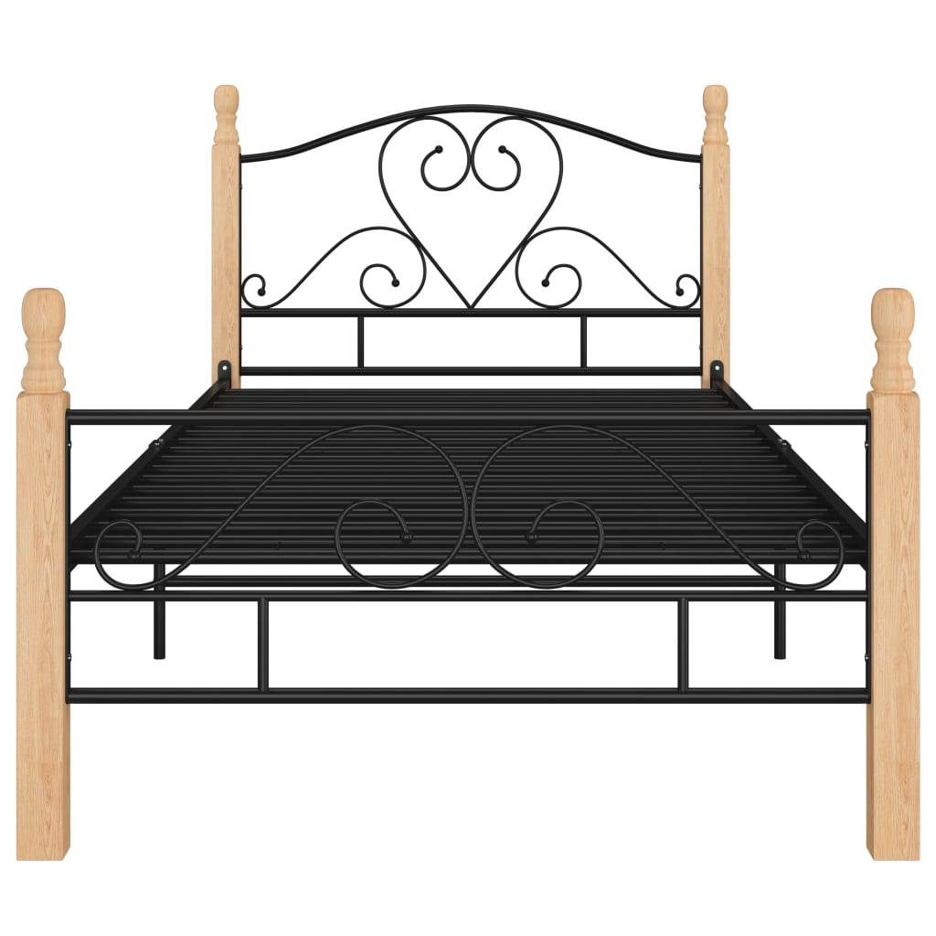 Bedframe Metaal Zwart 90 x 200 cm black and light wood