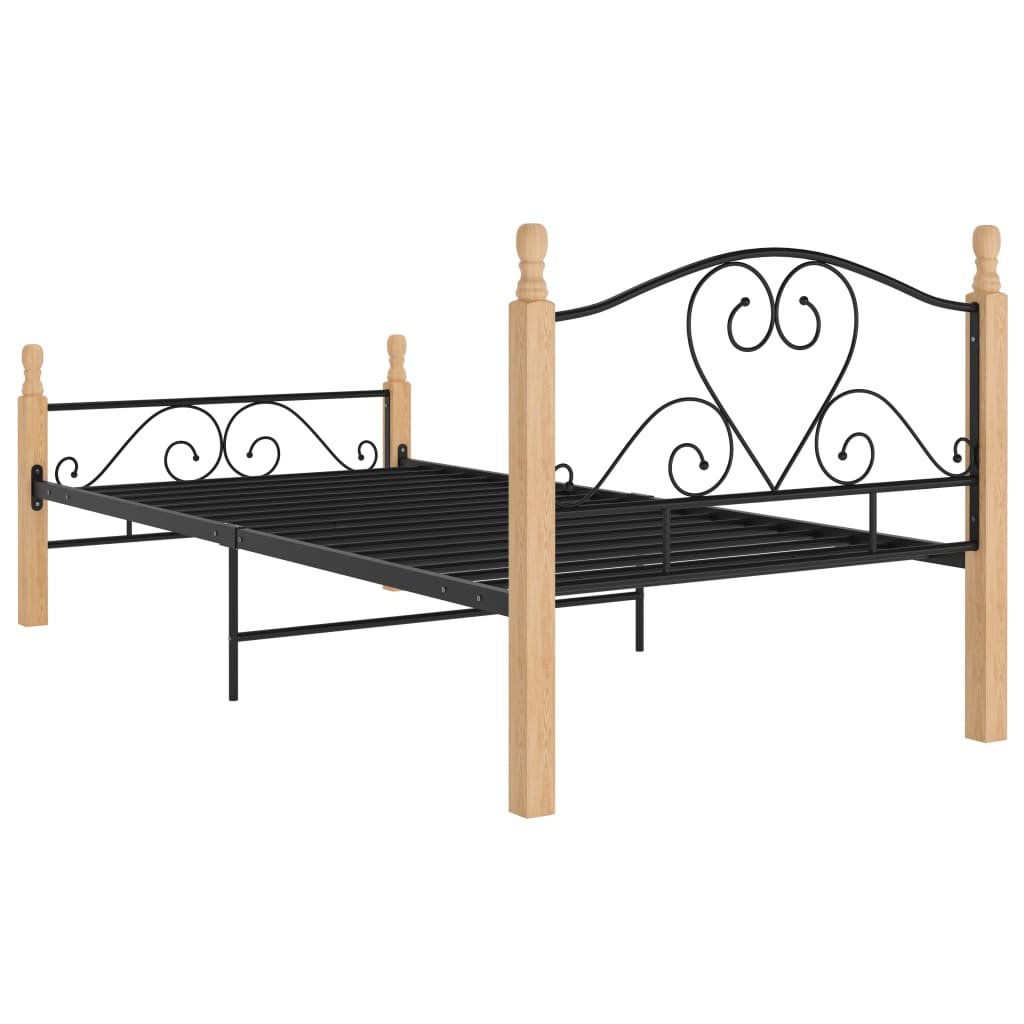 Bedframe Metaal Zwart 90 x 200 cm black and light wood