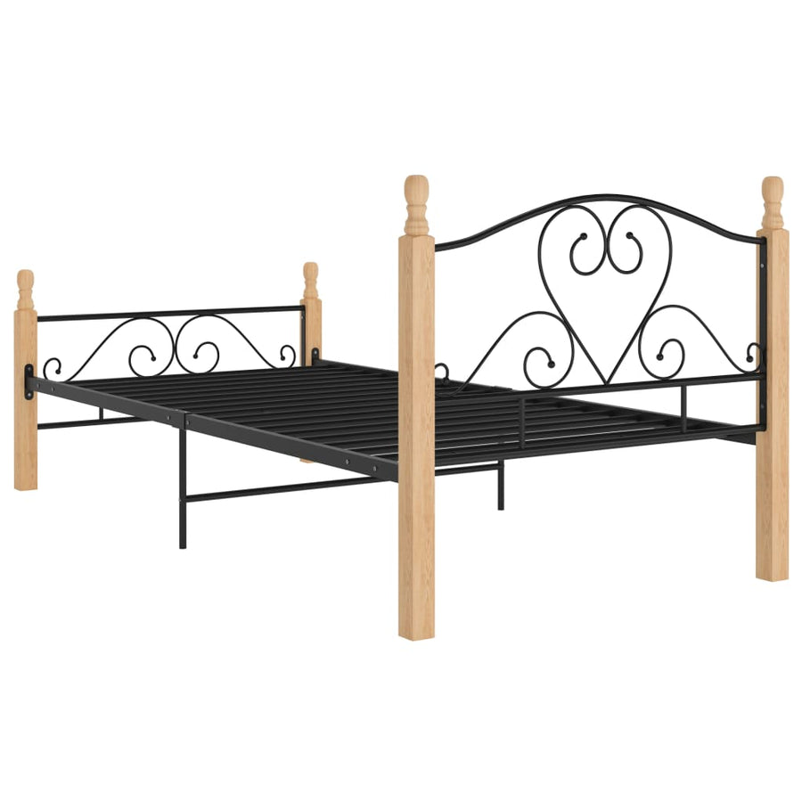 Bedframe Metaal Zwart 90 x 200 cm black and light wood