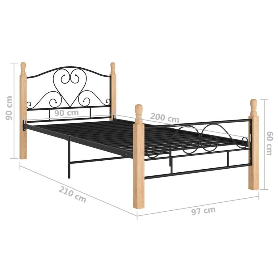 Bedframe Metaal Zwart 90 x 200 cm black and light wood