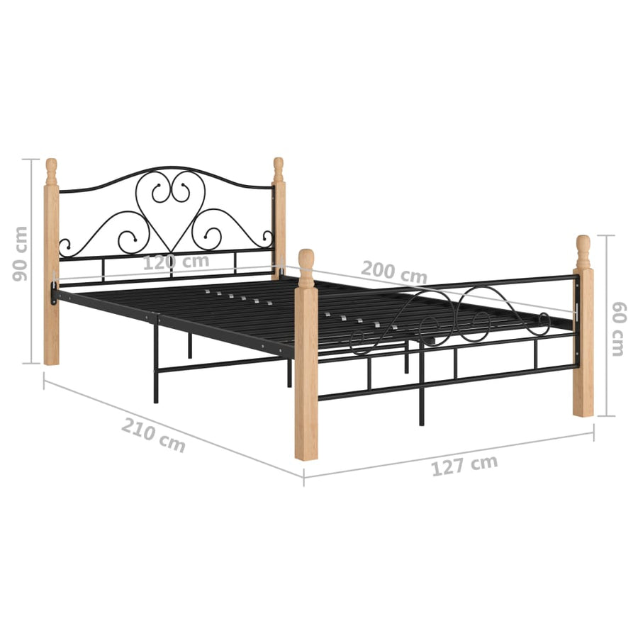 Bedframe Metaal Zwart 120 x 200 cm black and light wood