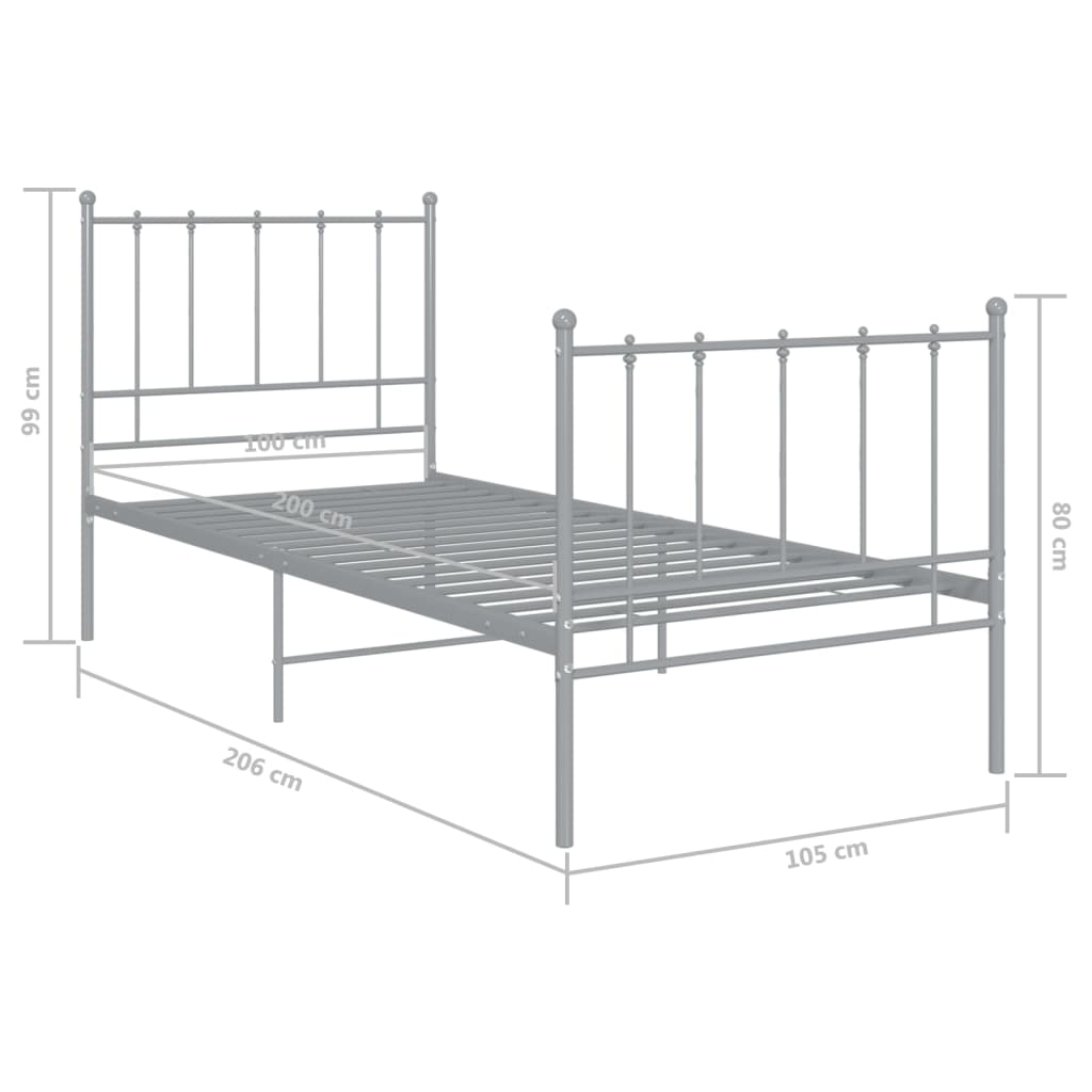 Bedframe Metaal 100 x 200 cm Grijs