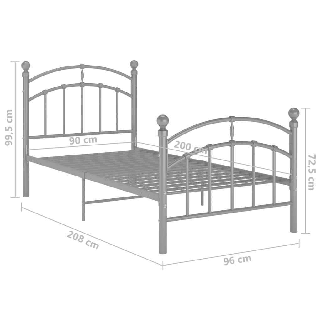 Bedframe Metaal 90 x 200 cm Grijs