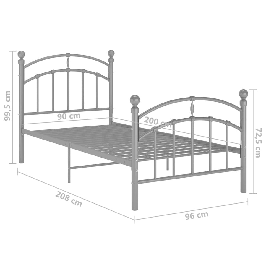Bedframe Metaal 90 x 200 cm Grijs