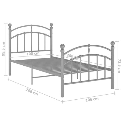 Bedframe Metaal 100 x 200 cm Grijs