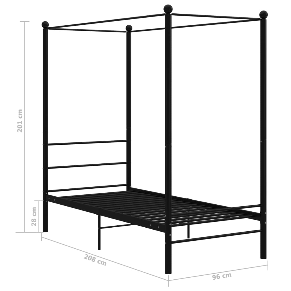 Hemelbedframe Metaal 90 x 200 cm Zwart