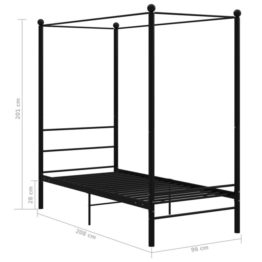 Hemelbedframe Metaal 90 x 200 cm Zwart