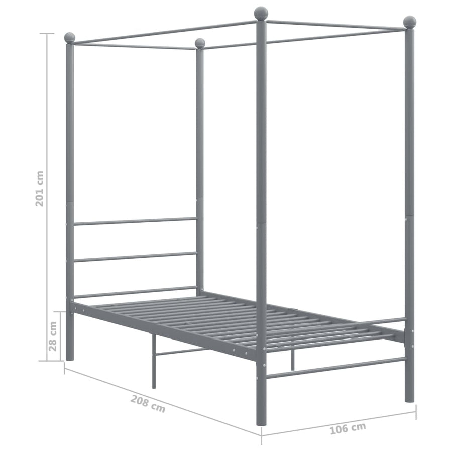 Hemelbedframe Metaal 90 x 200 cm Grijs