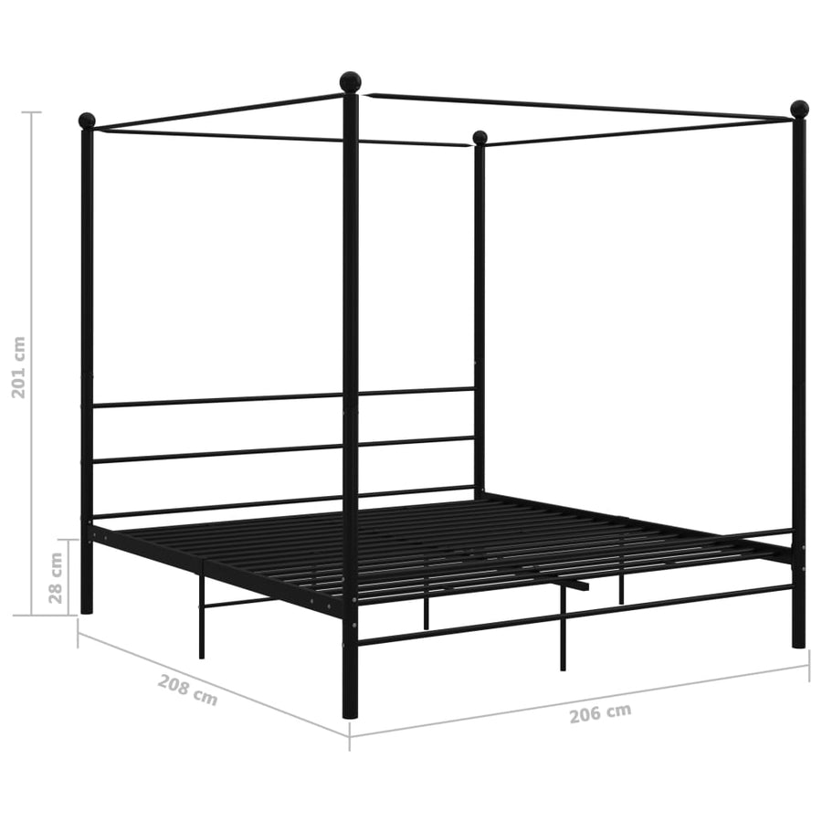 Hemelbedframe Metaal 200 x 200 cm Zwart