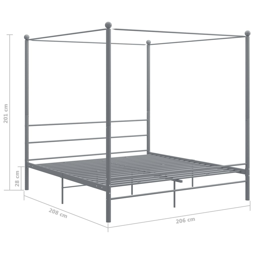Hemelbedframe Metaal 200 x 200 cm Grijs