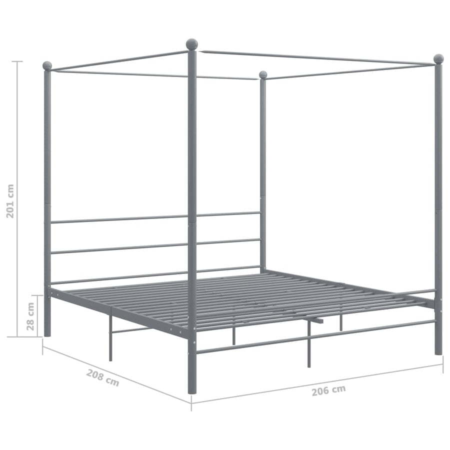 Hemelbedframe Metaal 200 x 200 cm Grijs